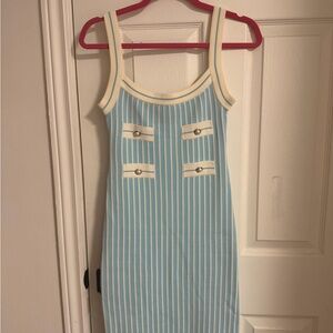 Alessandra Rich Blue and Cream Striped Mini Dress